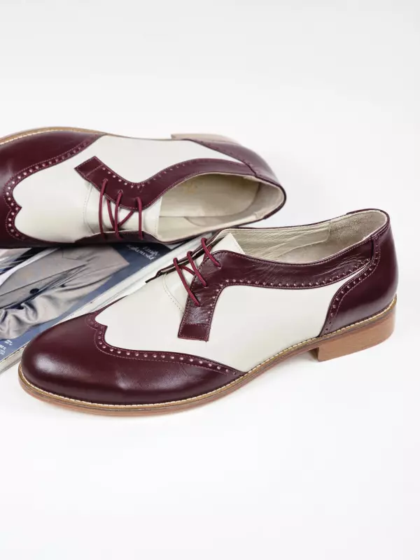 Oxfords Bordeaux & Beige Leather 2 cm  heel