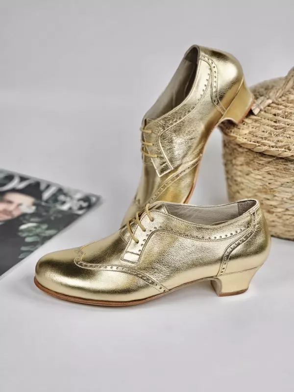 Women Oxfords Gold Leather 4 cm heel