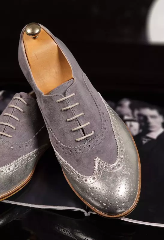 Brogue Grey Suede & Silver Leather 2cm heel