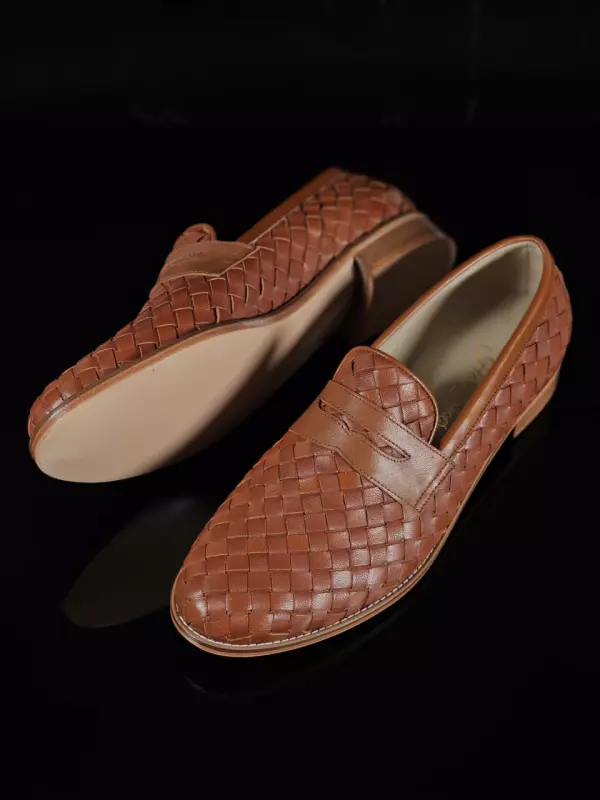 Loafers Brown Weave Leather 2 cm heel