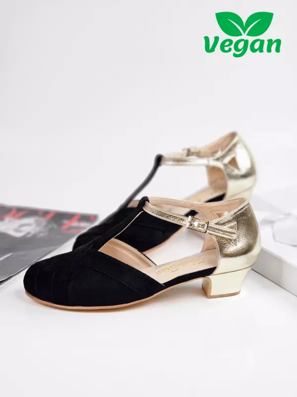 Sugar Vegan Black Suede & Platinum Gold Leather 4 cm heel