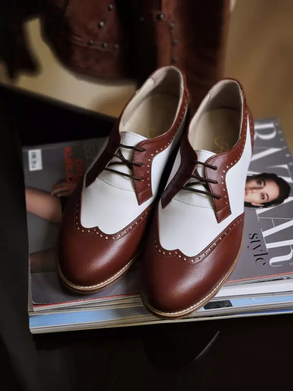 Men Oxfords Brown & White Leather 2 cm heel