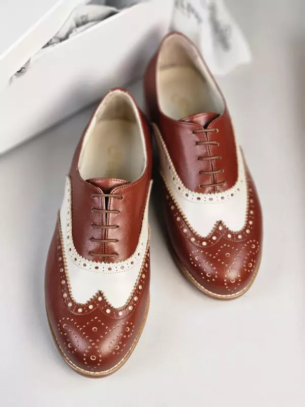 Brogue Brown & Beige Leather 2 cm heel