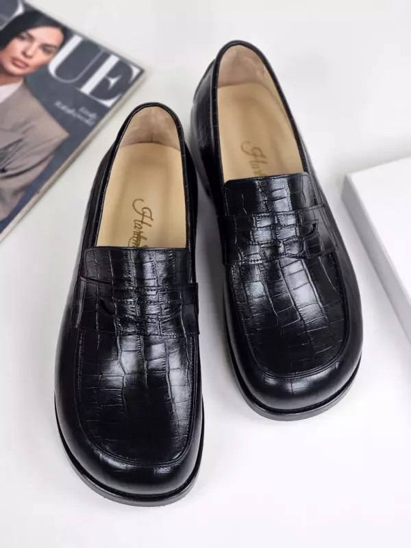 Barefoot Loafers Black Stone Leather 2 cm heel