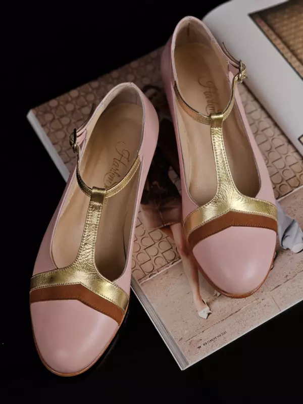 Barbie Pink & Gold Leather & Caramel Suede 3 cm heel