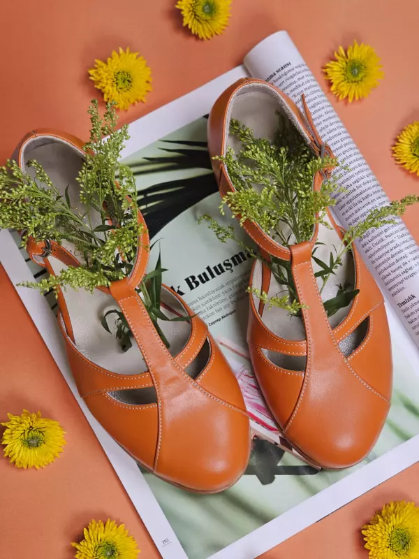 Orange Leather 3 cm heel