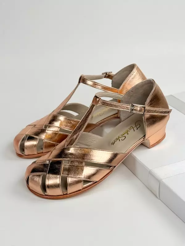 Barefoot Summer Rose Gold Leather 4 cm heel
