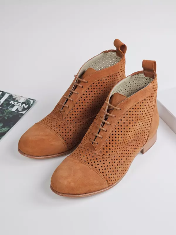 Perforated Caramel Suede 2 cm heel