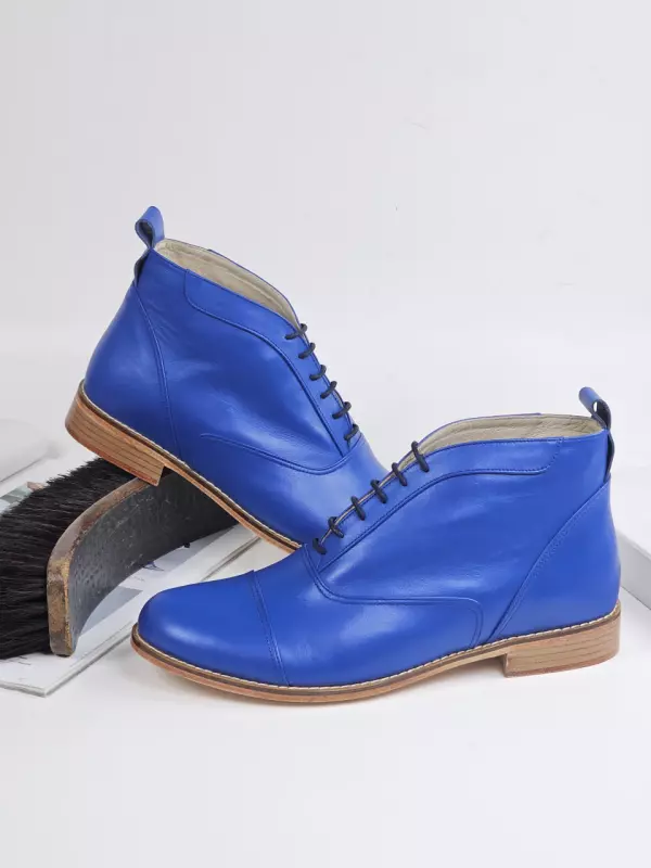 Smooth Boots Blue Leather 2  cm heel