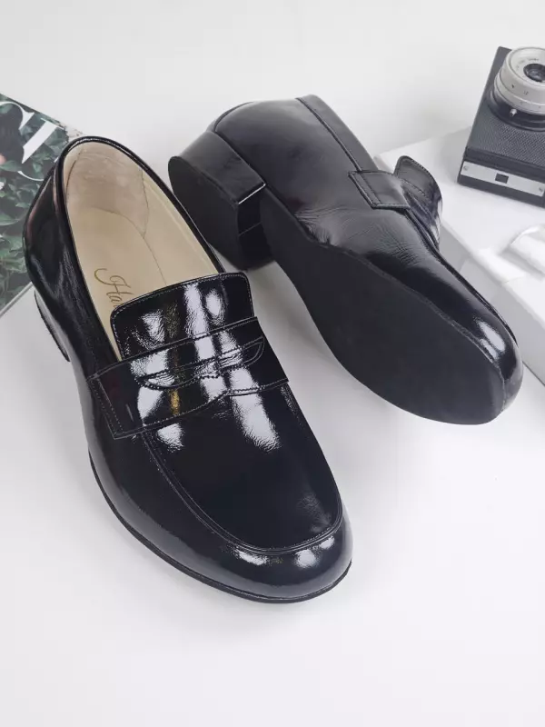 Black Polished Leather 3 cm heel