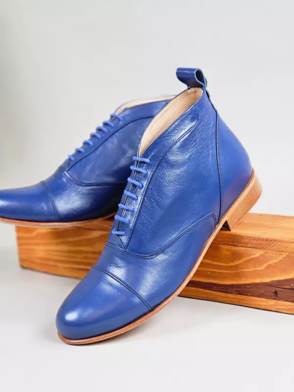 Smooth Boots Blue Leather 2 cm heel