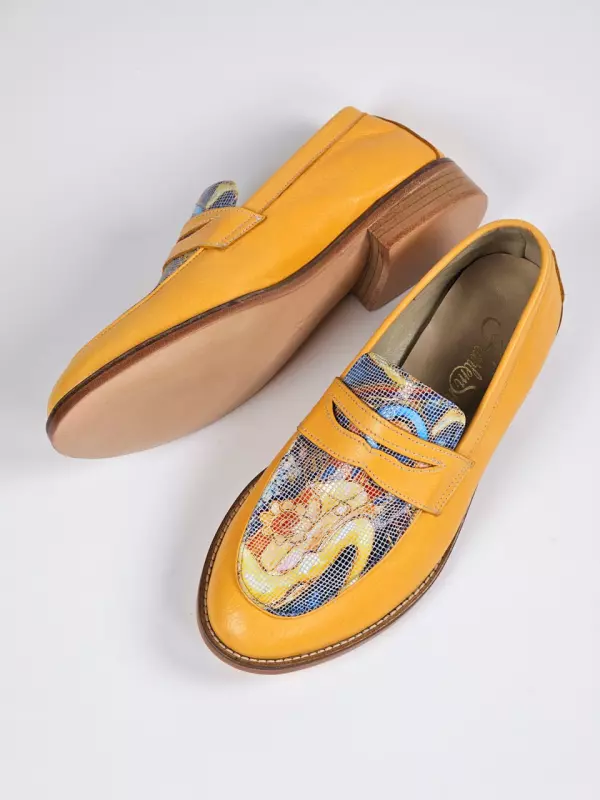 Loafers Ella Yellow Leather 2 cm heel