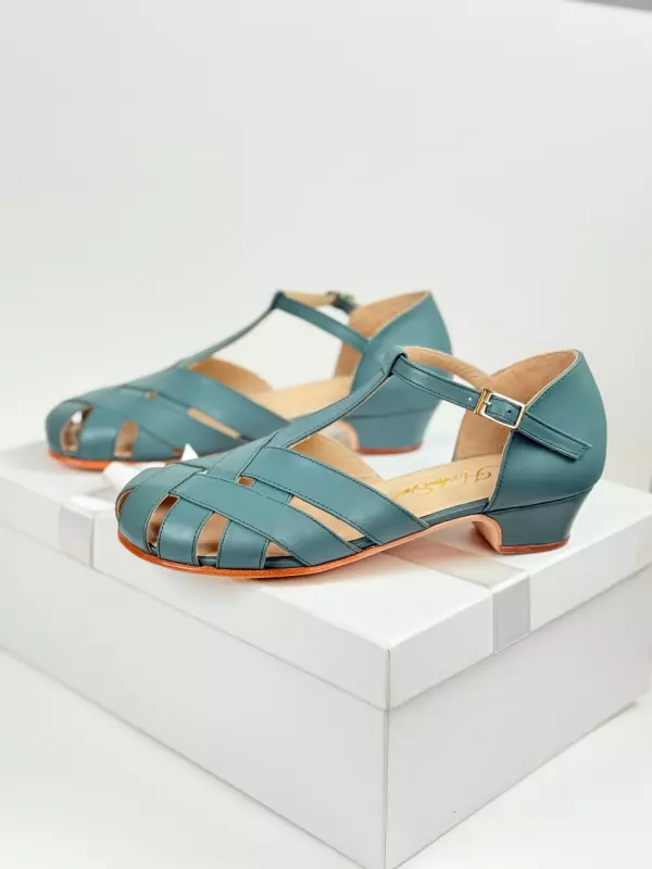 Barefoot Summer Teal Green Leather 3 cm heel