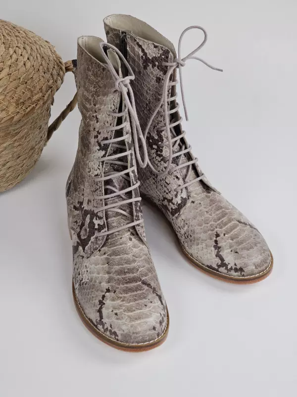 Biker Boots Snake Printed Leather 2 cm heel