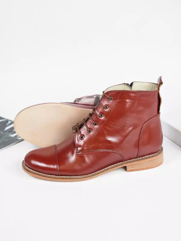 Derby Boots with Zipper Brown Leather 2 cm heel