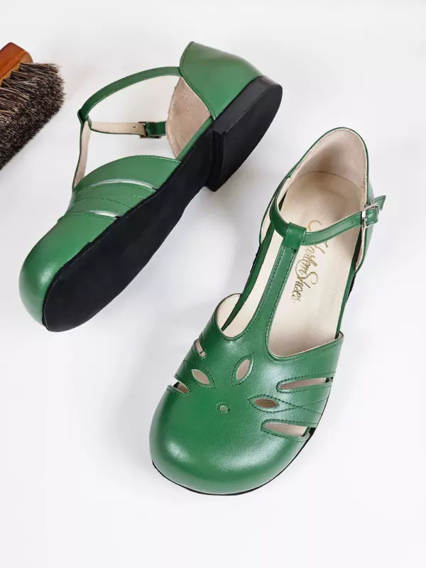 Barefoot Rosy Avocado Green Leather 1 cm heel