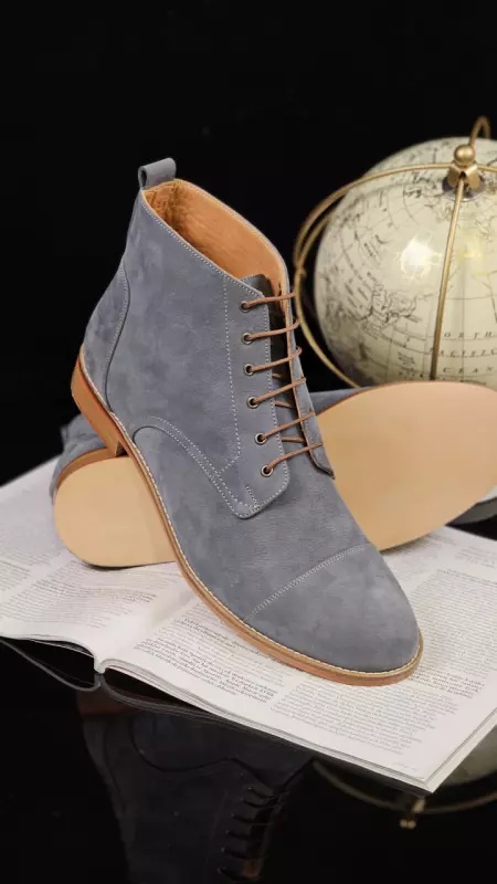 Derby Boots Blue Grey Suede 2 cm heel