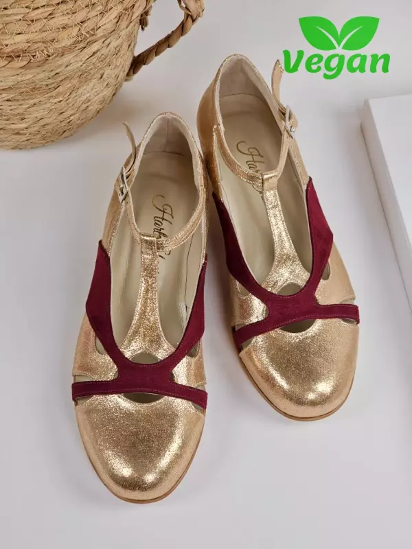 Vegan Rose Gold Textile & Bordeaux Suede 4 cm