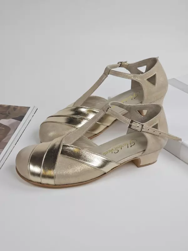 Golden Suede & Platinum Gold Lines 4 cm heel