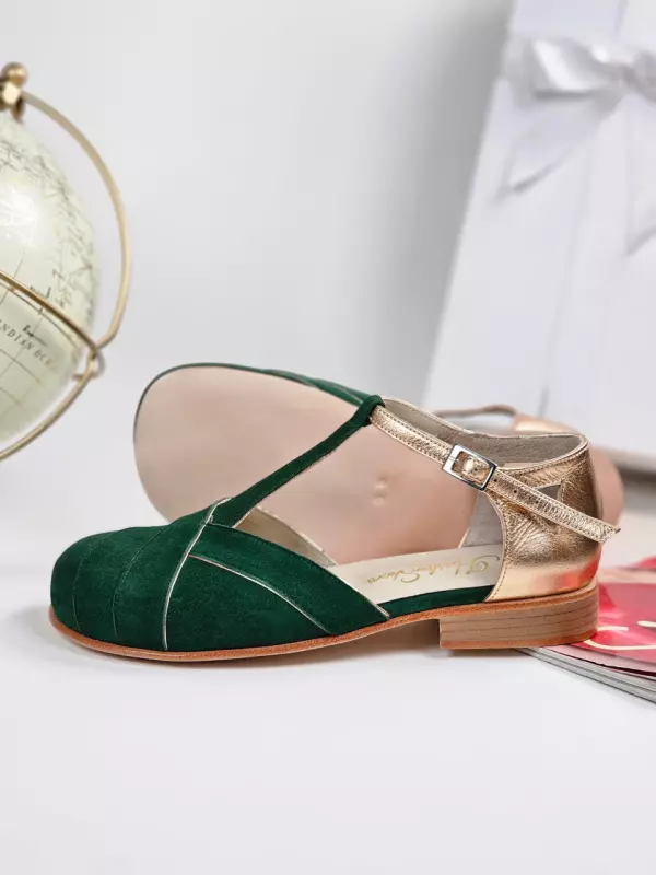 Barefoot Sugar Emerald Suede & Rose Gold Leather 2 cm heel