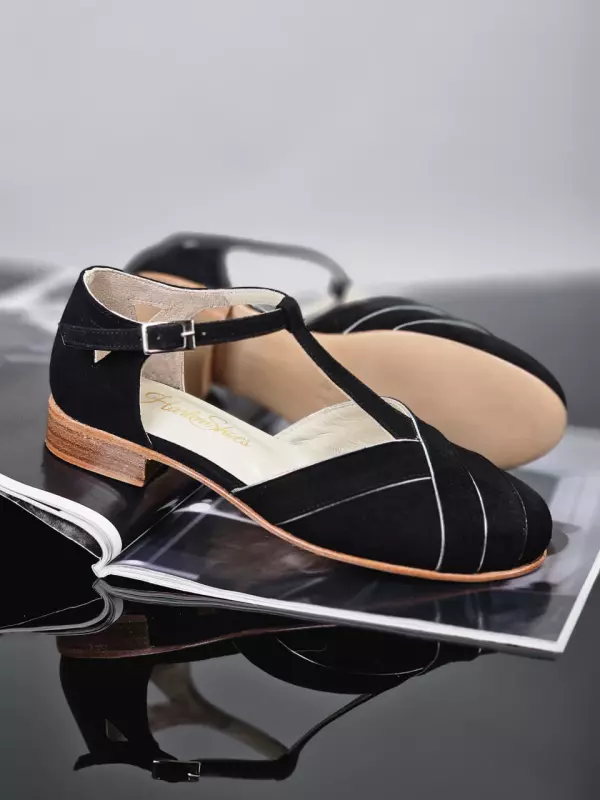 Sugar Black Suede with Silver Lines 2 cm heel