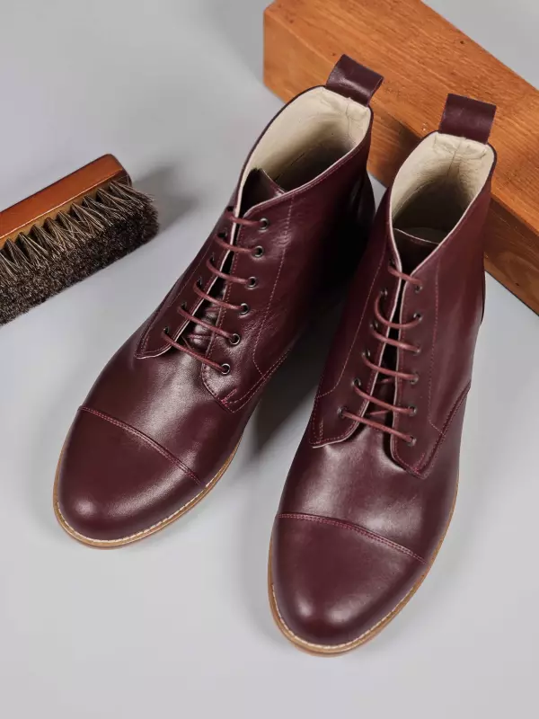 Derby Boots Bordeaux Leather 2 cm heel