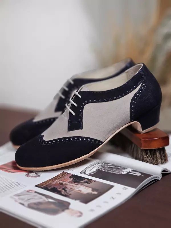 Oxfords Dark Blue & Soft Grey Suede 4 cm heel