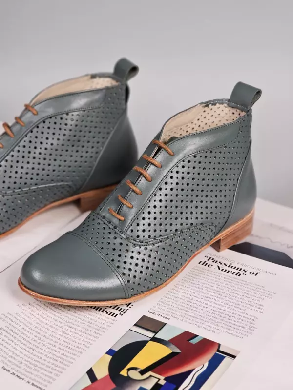 Perforated Teal Green Leather 2 cm heel