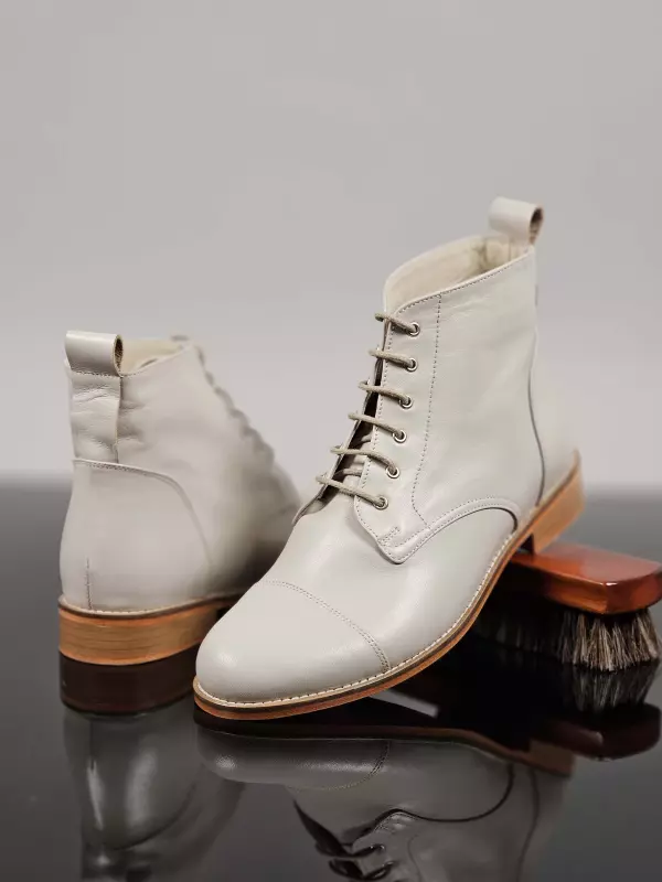 Derby Boots Beige Leather 2 cm heel