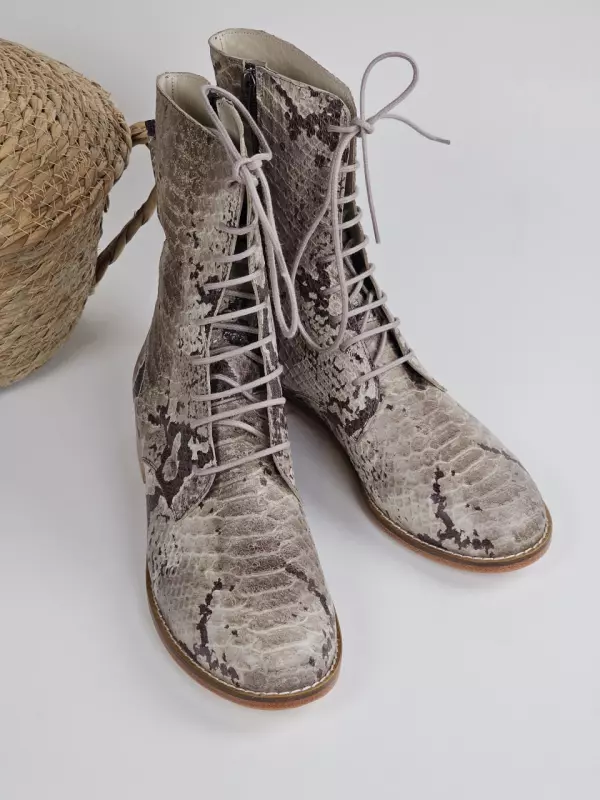 Biker Boots Snake Printed Leather 2 cm heel