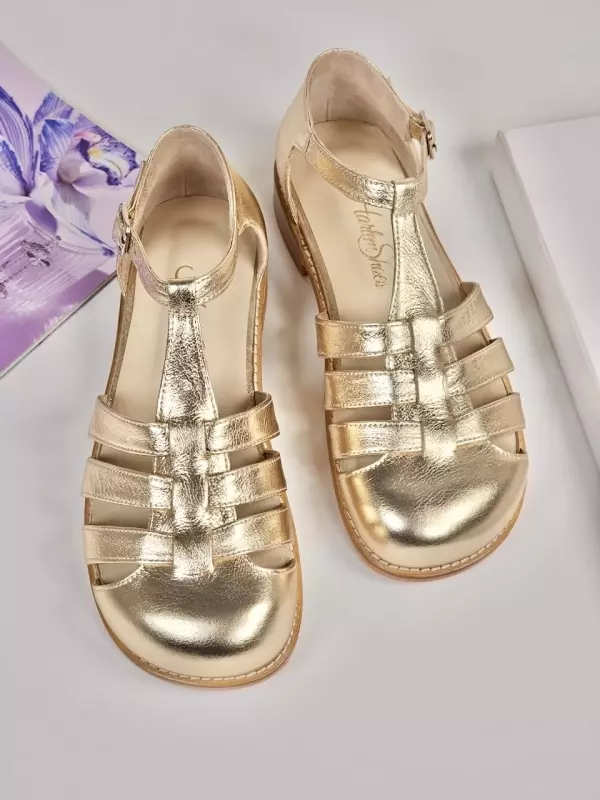 Barefoot Sandals Platinum Gold Leather 2 cm heel