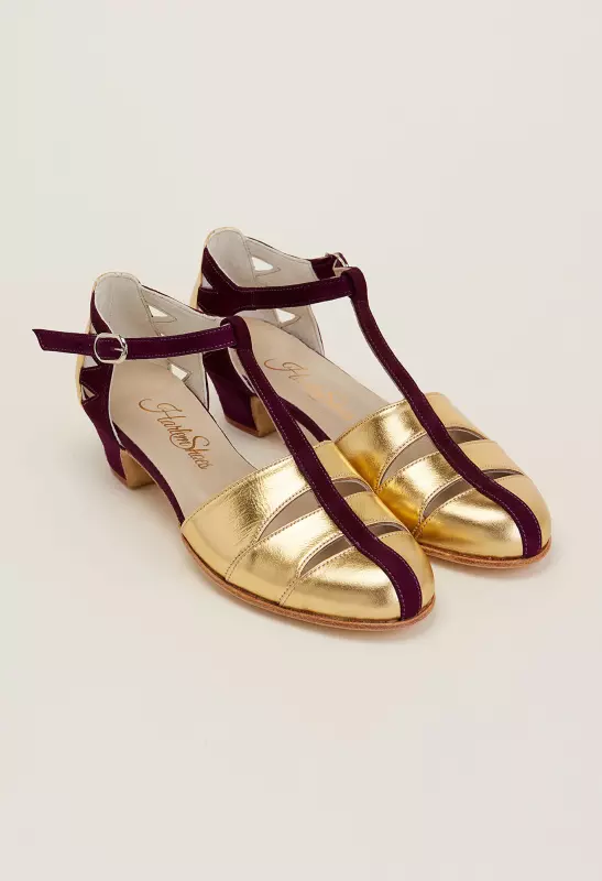 Harmony Gold Leather & Purple Suede 4 cm heel