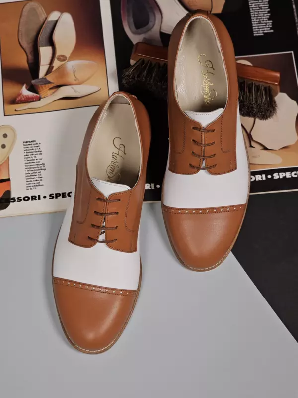 Light Brown & White Leather 2 cm heel