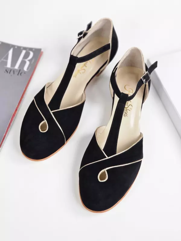 Muse Black Suede With Platinum Gold Lines 4 cm heel