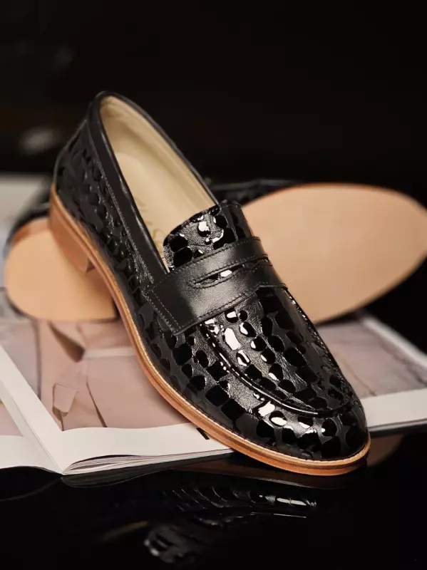 Loafers Black Python leather 2 cm heel