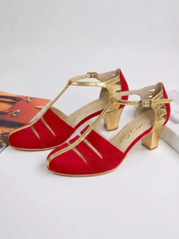 Harmony Red Suede & Platinum Gold Leather 6 cm Balboa heel