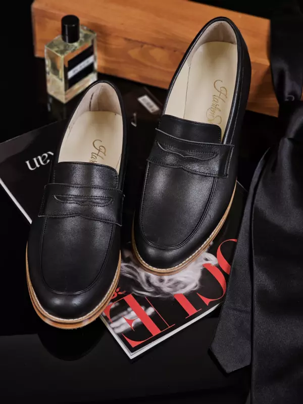 Loafers Black Leather 2 cm heel