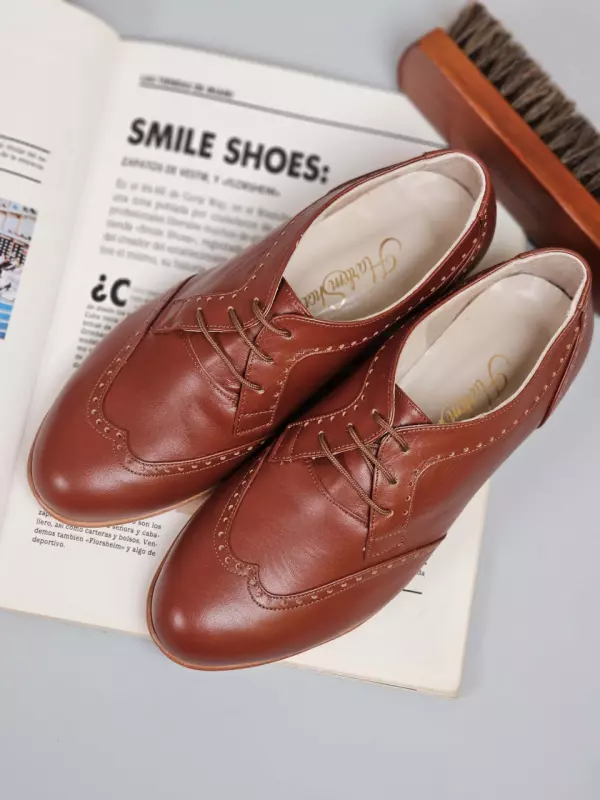 Women Oxfords Brown Leather 2 cm heel