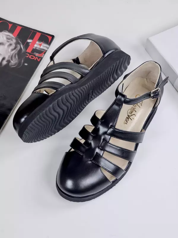 Sandals Black Leather with Eva Sole