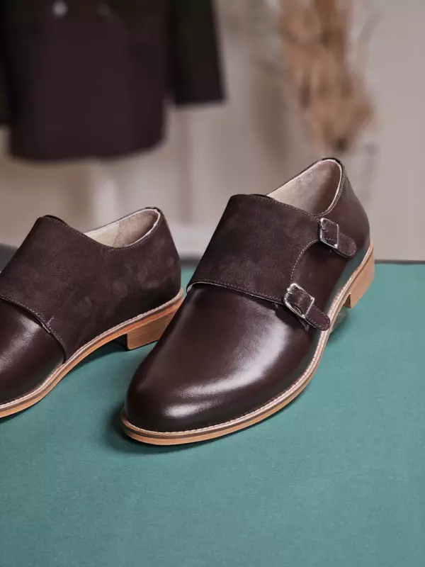 Monk Dark Chocolate Leather & Suede