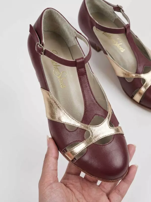 Spring Bordeaux & Rose Gold Leather 4 cm heel