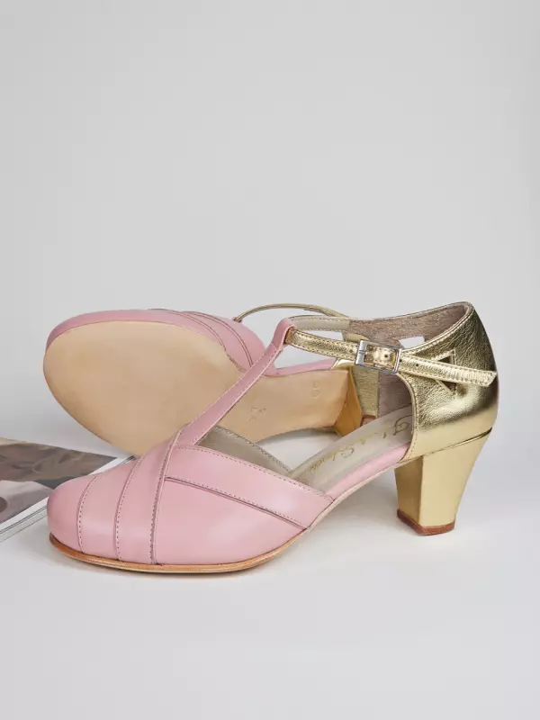 Sugar Pink & Gold Leather 6 cm Balboa heel