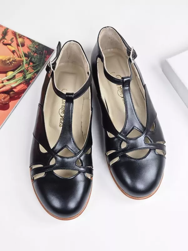 Spring Black Leather 0.5 cm heel