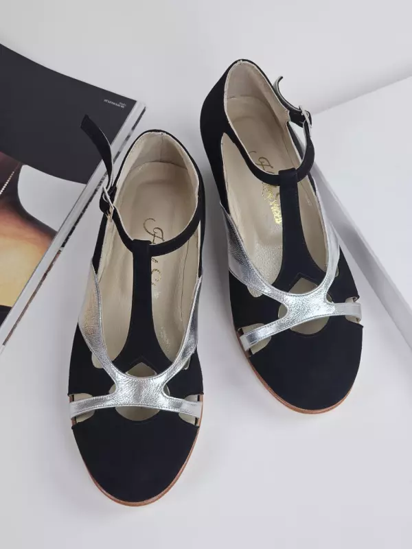 Spring Black Suede & Silver Leather 4 cm heel