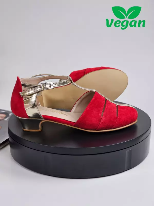 Harmony Vegan Red Textile & Platinum Gold Leather 4 cm heel