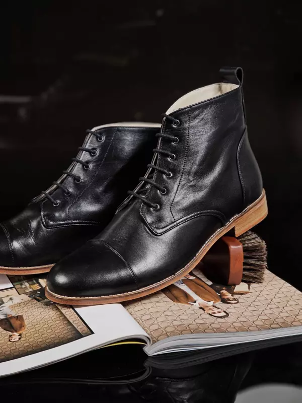 Derby Boots Black Leather 2 cm heel