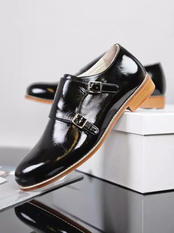 Monk Black Polished Leather