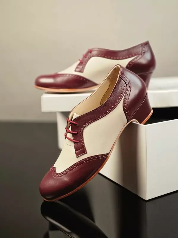 Bordeaux & Beige Leather 4 cm covered heel