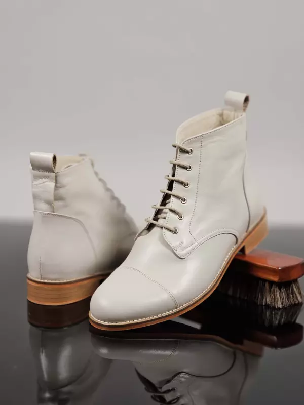 Derby Boots Beige Leather 2 cm heel