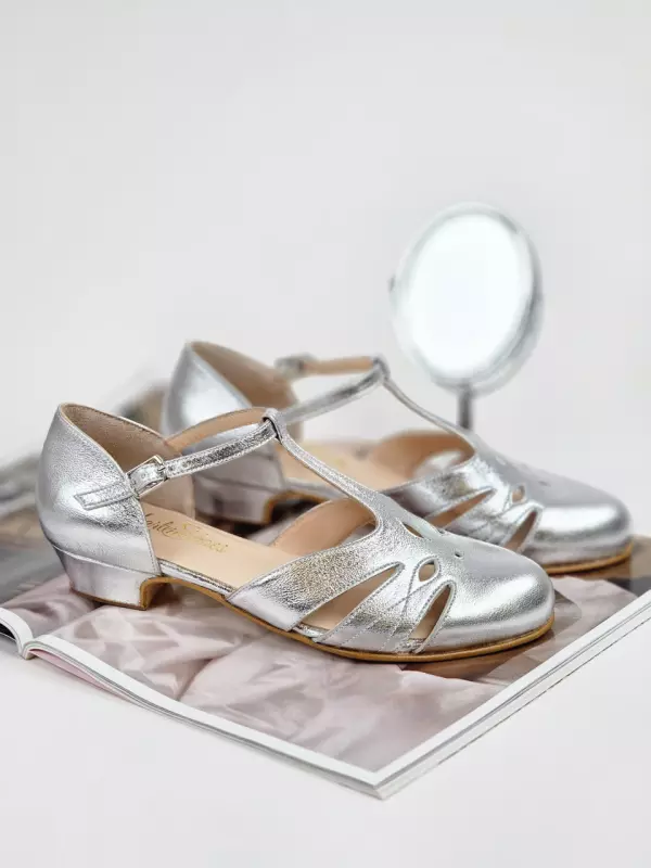 Rosy Silver Leather 3 cm heel